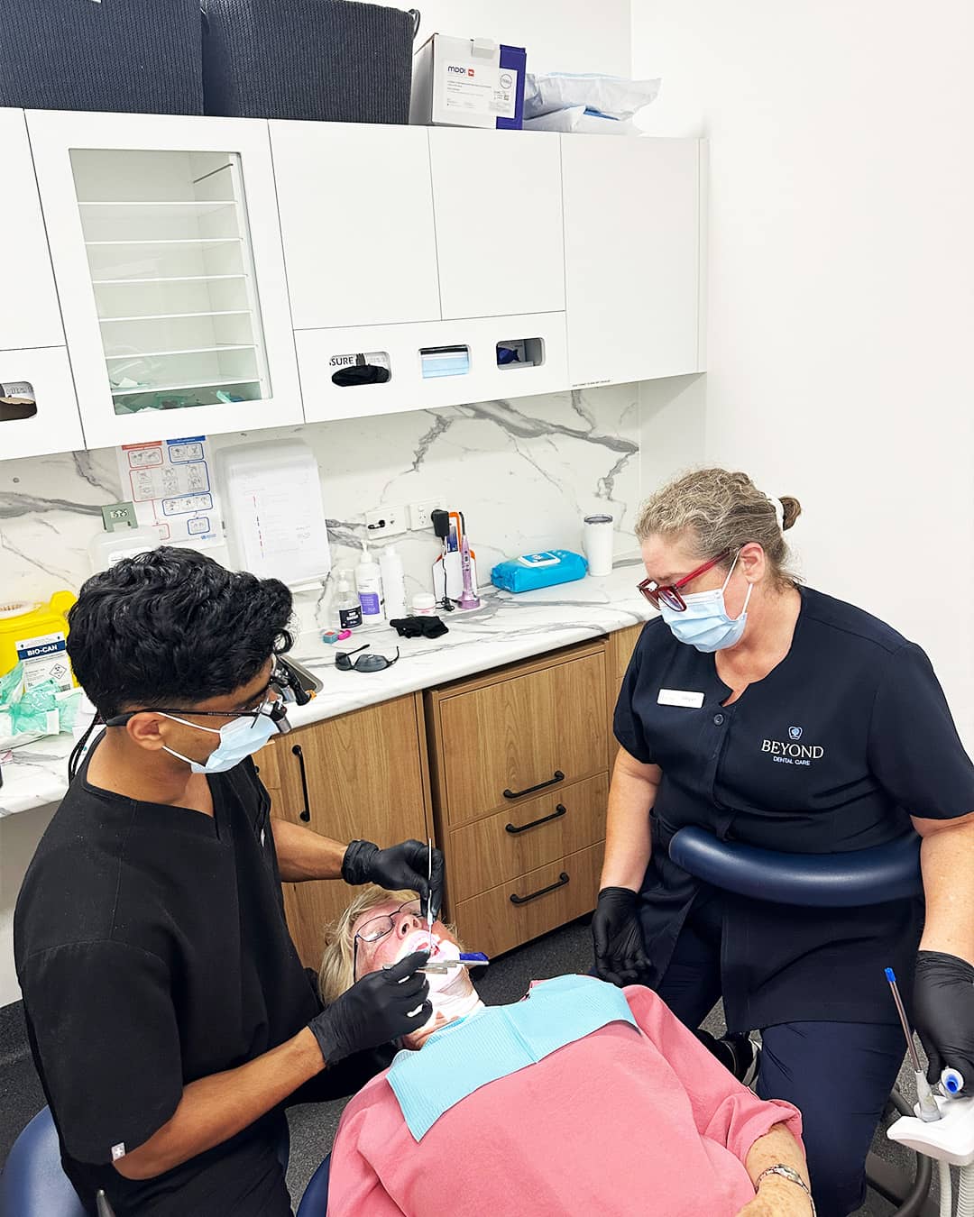 Clinical photo of a restorative dental treatment underway at Beyond Dental Care near Bribie Island.