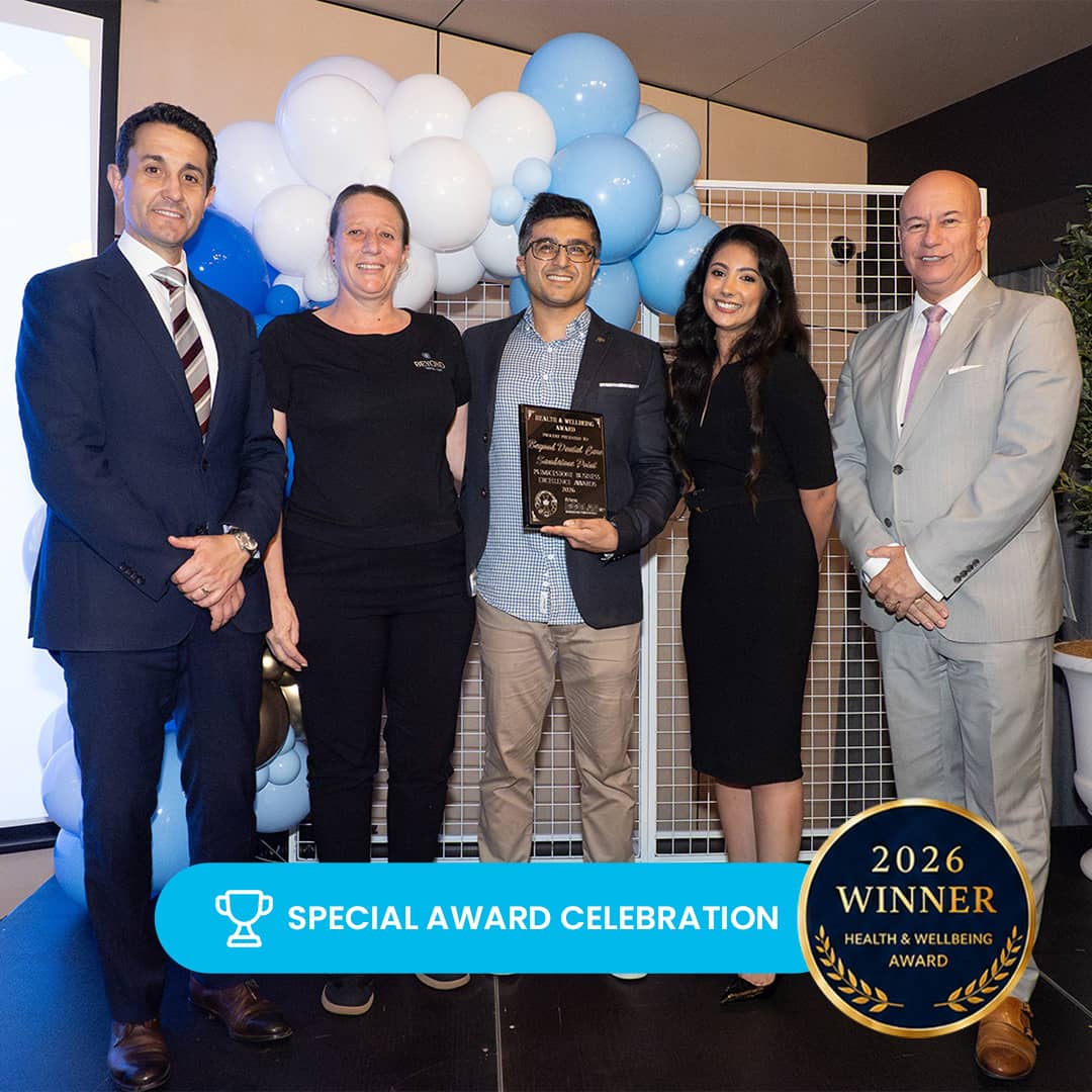 Beyond Dental Care team celebrating the 2026 Pumicestone Business Excellence Award